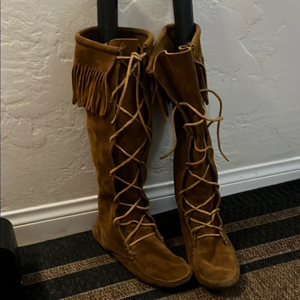 Minnetonka Brown Lace Up Boots with Knee High Design